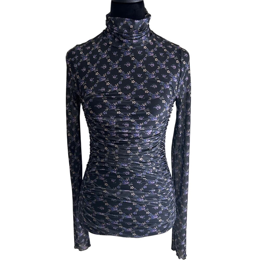 Free People Intimately Bodysuit Floral Mesh Ruched Sheer Mock Neck Y2K Coquette - Picture 2 of 11